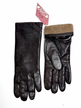 NWT Aris Dark Brown Leather Gloves Cashmere Lined Women’s Size 7.5 Vintage